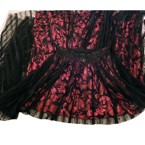 Johnny Was Yolanda Jade Boho pleated maxi skirt black lace fuchsia pink XS - Picture 3 of 16